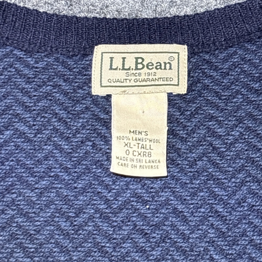 LL Bean 100% Lambs Wool Blue V neck Sweater Vest Mens XL Tall - Picture 2 of 6